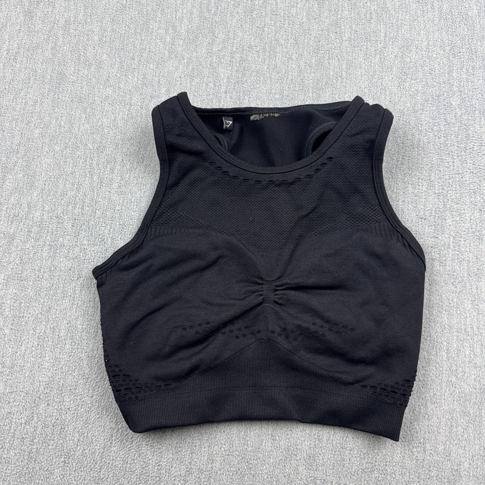 Gymshark Sports Bra Womens Small Black Flawless Knit Yoga Gym Workout‎ Athletic